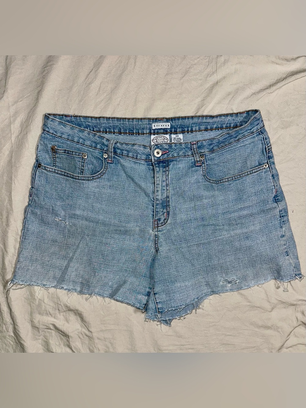 Carolina Blues Plus - Light Wash Denim Cutoff Shorts with Frayed Hem sz.18w
